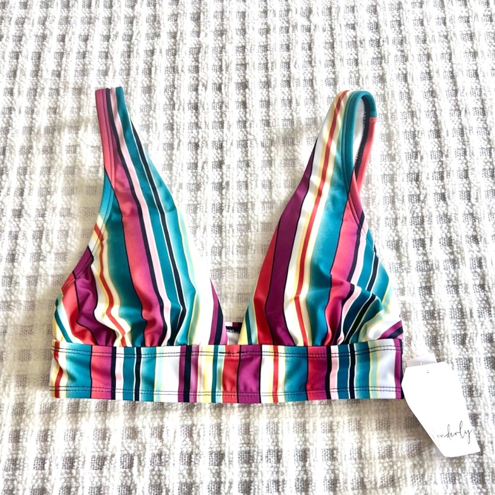 NWT Wonderly Small Sun Daze Striped Triangle Bikini Swim Top